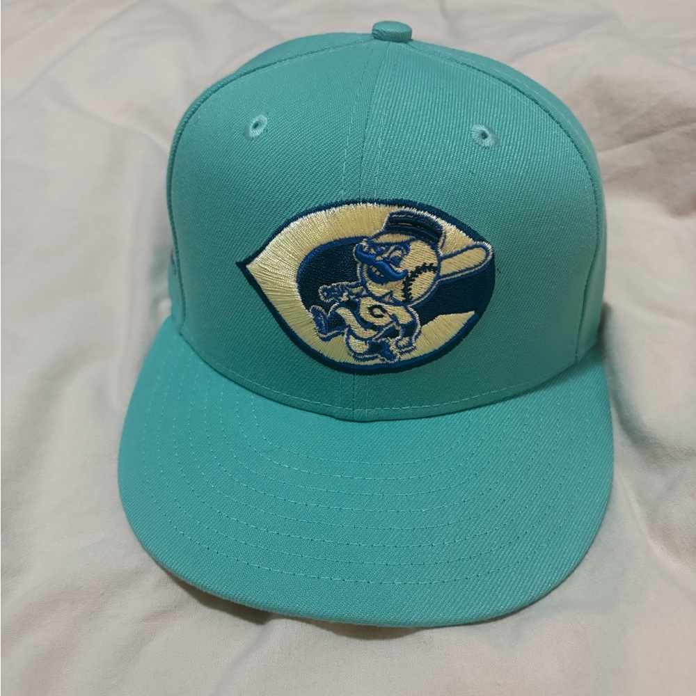 New Era Cincinnati Reds Beach Glass 59fifty Teal Yellow Fitted Hat 7 1/8